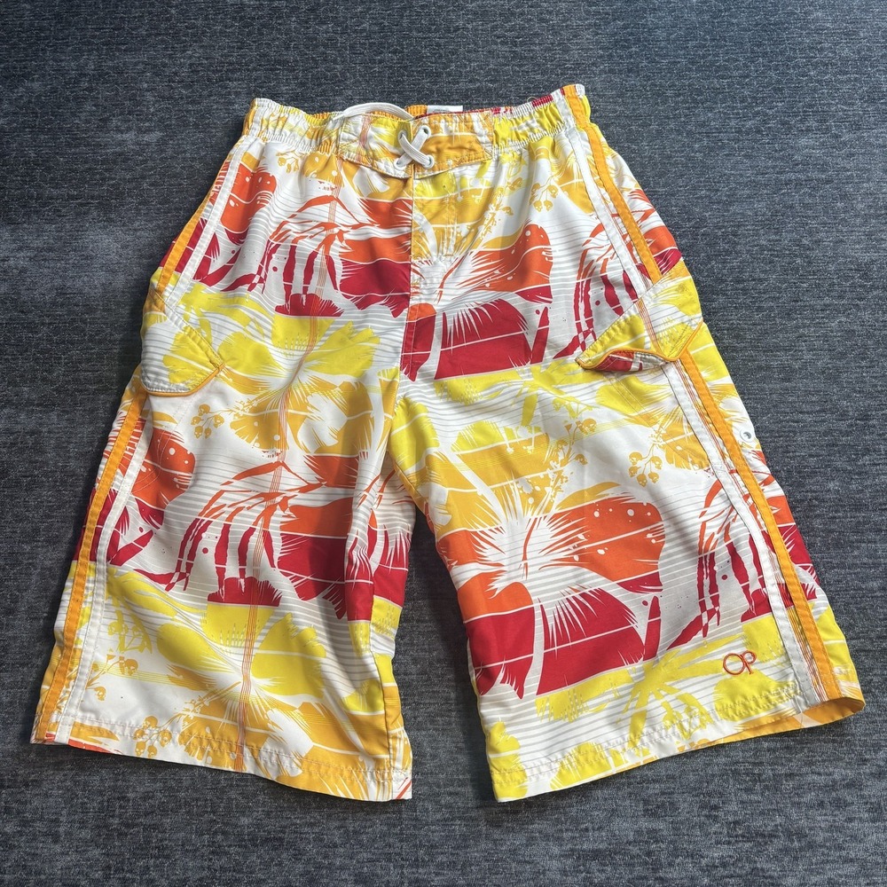 Ocean Pacific Boys XL 14/16 Tropical Hibiscus Swim Trunks Board Shorts Mesh